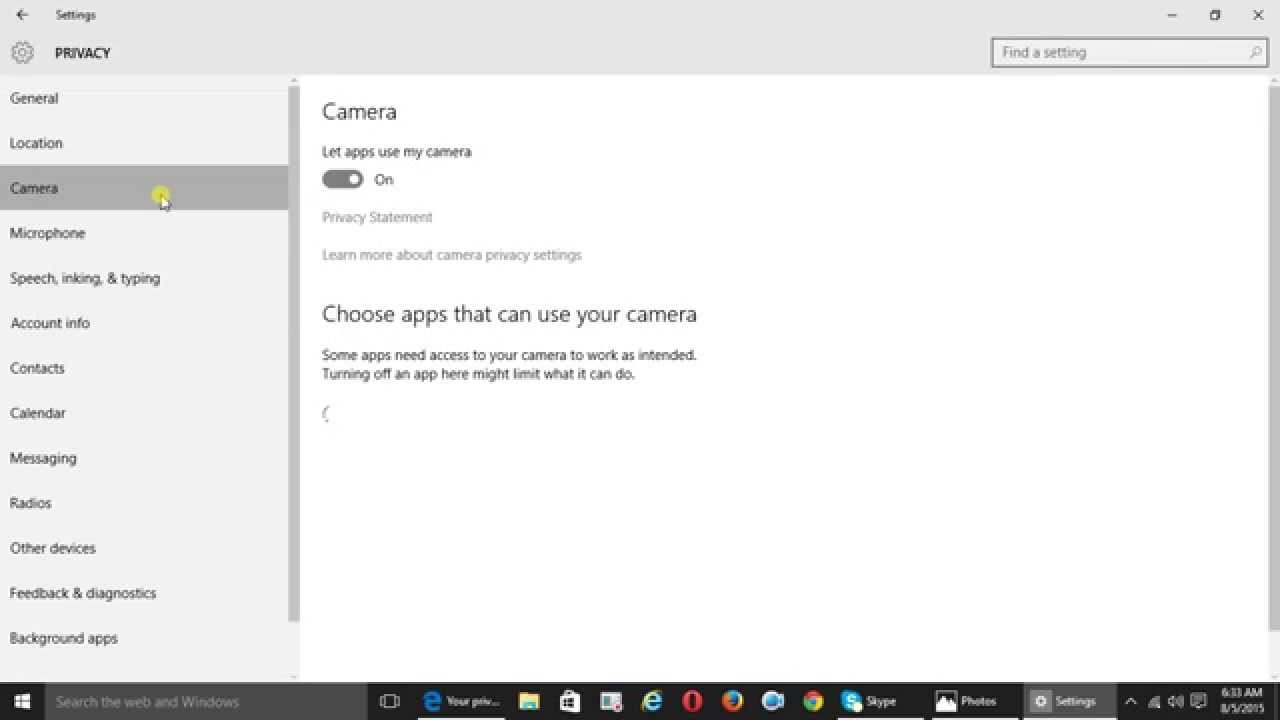 how to turn camera on for skype windows 10